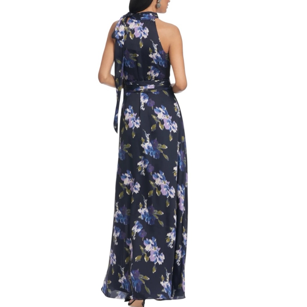 NWT SACHIN + BABI Floral Crinkle Georgette Sleeveless Tie Neck Gown Size 10 - Picture 4 of 5